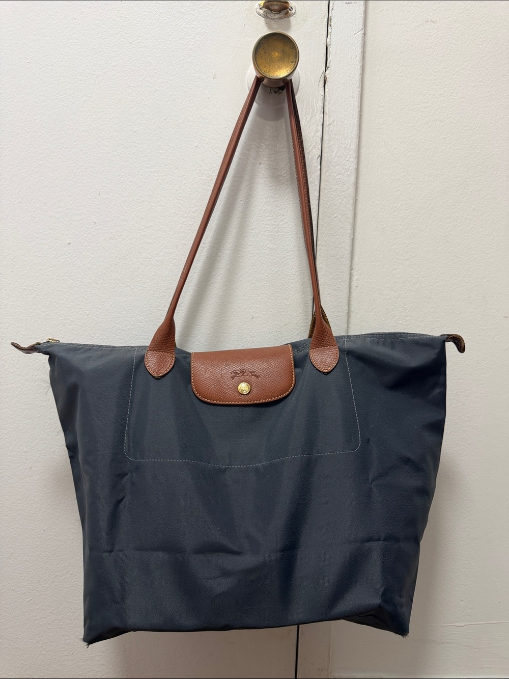 Longchamp Large Le Pliage Blue/Grey Tote